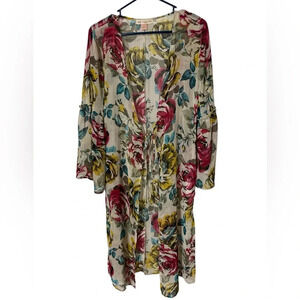 BAND OF GYPSIES Women's Duster Cardigan Kimono Sleeve Floral Sheer XS